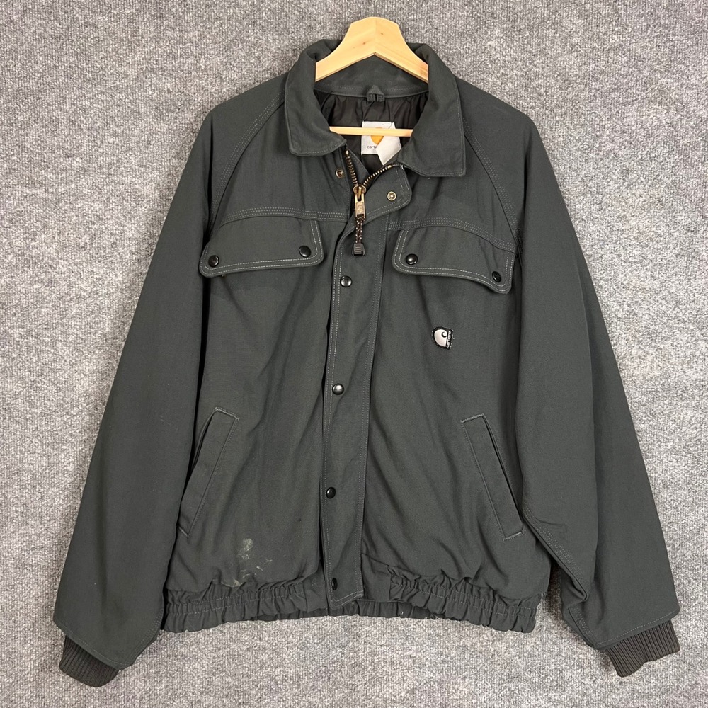Carhartt Bomber Jacket Mens L Gray Good Canvas Zip Up Workwear Pocket